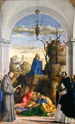 Agony in the Garden with SS. Dominico, Mark, Louis of Toulouse and Francis of Assisi, 1510 (oil on c à Marco Basaiti