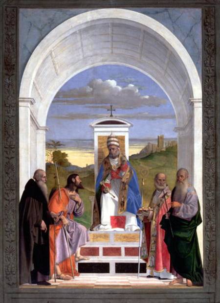 Saint Peter surrounded by four saints à Marco Basaiti