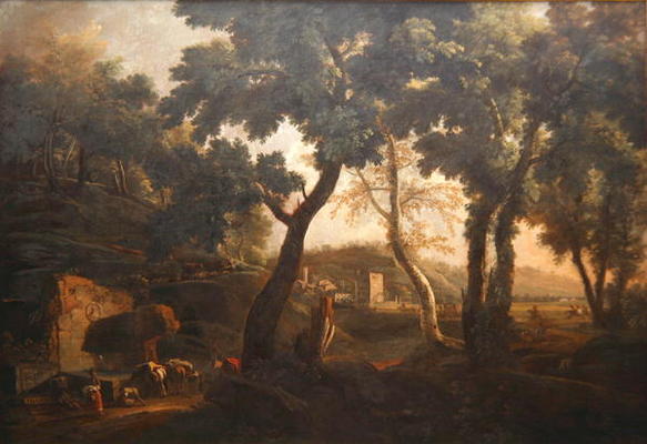 Landscape with Horses at the Trough, c.1715 (oil on canvas) à Marco Ricci