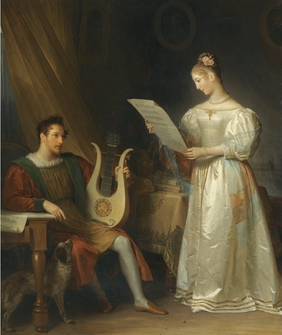 Interior with a Man holding a Lyre and a Woman with a Music Score à Marguerite Gérard