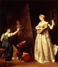 Peintre faisant le portrait d'une joueuse de luth à Marguerite Gérard