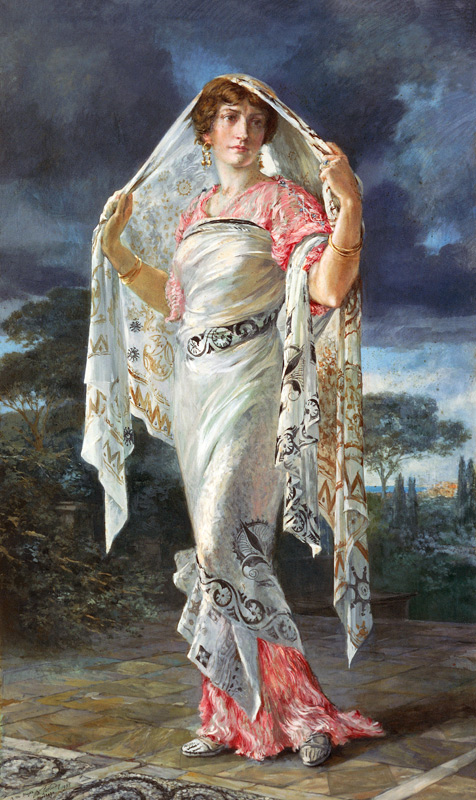 Portrait of Henriette Fortuny in the Pompeian robe à Mariano Fortuny y Madrazo
