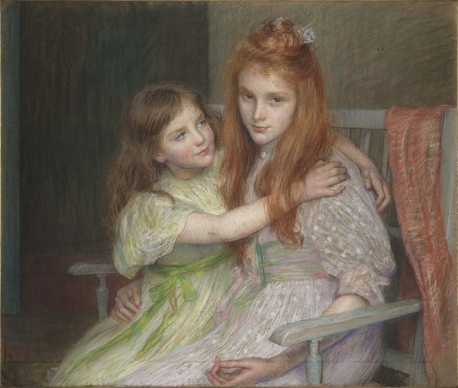Two girls sitting on a bench à Marie-Louise Breslau