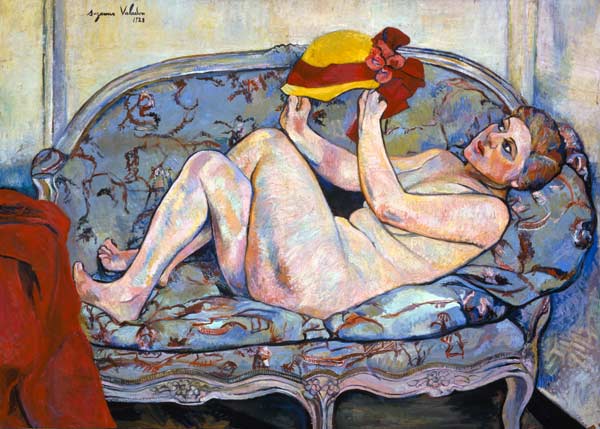 nu féminin allngé sur une chaise longue avec le chapeau dans la main. à Marie Clementine (Suzanne) Valadon