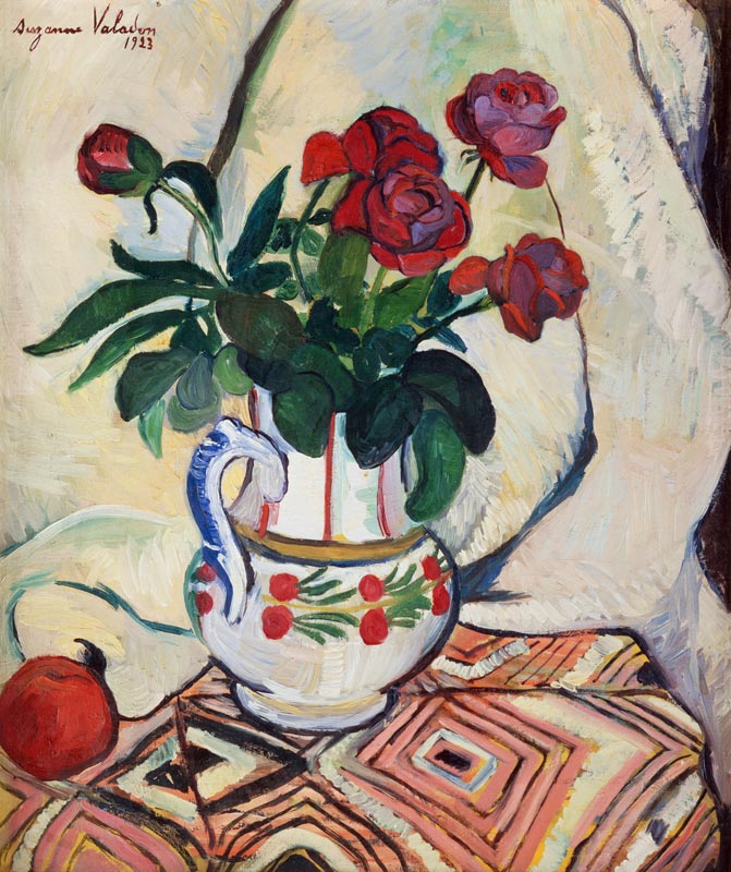 Botte de rose dans le vase blanc à Marie Clementine (Suzanne) Valadon