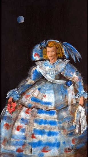 Menina with Blue Moon (oil & acrylic on canvas)  à Marisa  Leon