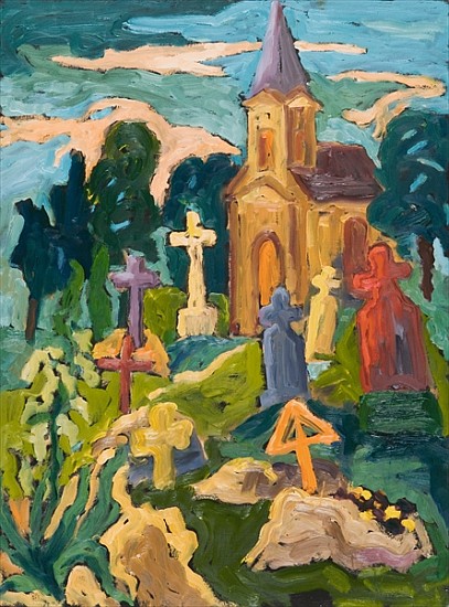 Graveyard and Chapel, 2005 (oil on board)  à Marta  Martonfi-Benke