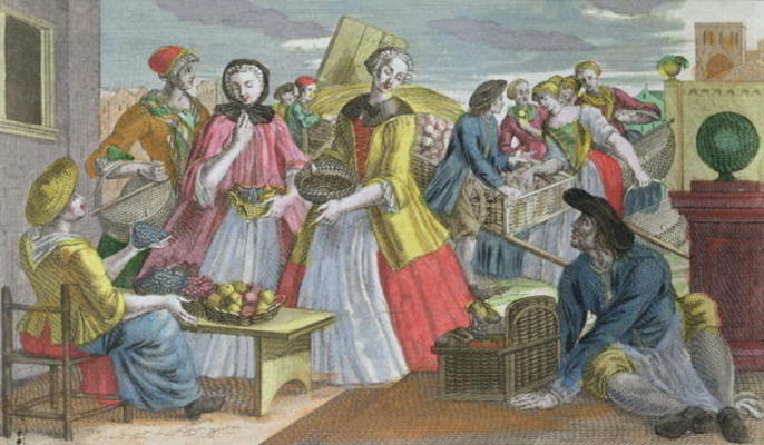 The Fruit Market (coloured engraving) à Martin Engelbrecht