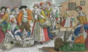 The Poultry Market (coloured engraving)