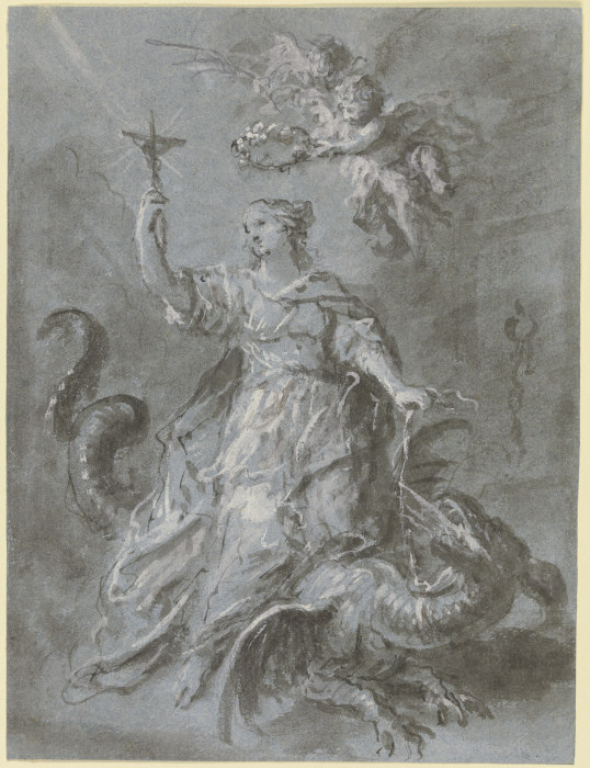 Die Heilige Margarethe auf dem Drachen, von zwei Engeln gekrönt à Martin Johann Schmidt dit Kremser-Schmidt