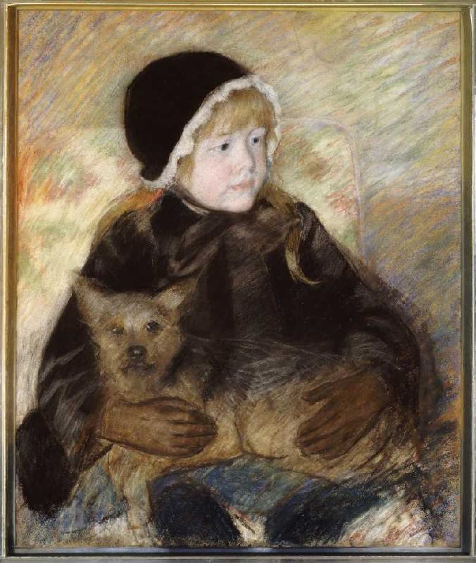 Elsie Cassatt, einen großen Hund haltend à Mary Cassatt