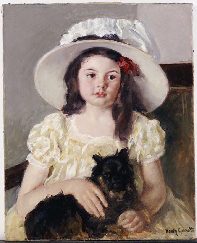 Françoise mit einem kleinen schwarzen Hund à Mary Cassatt