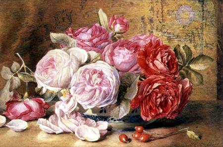 Pink and Red Roses in a Bowl à Mary Elizabeth Duffield