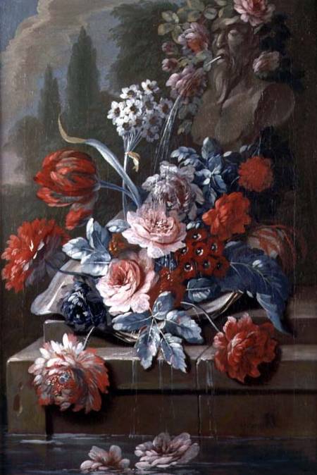 Still Life of Flowers by a Fountain  (pair of 121413) à Mary Moser