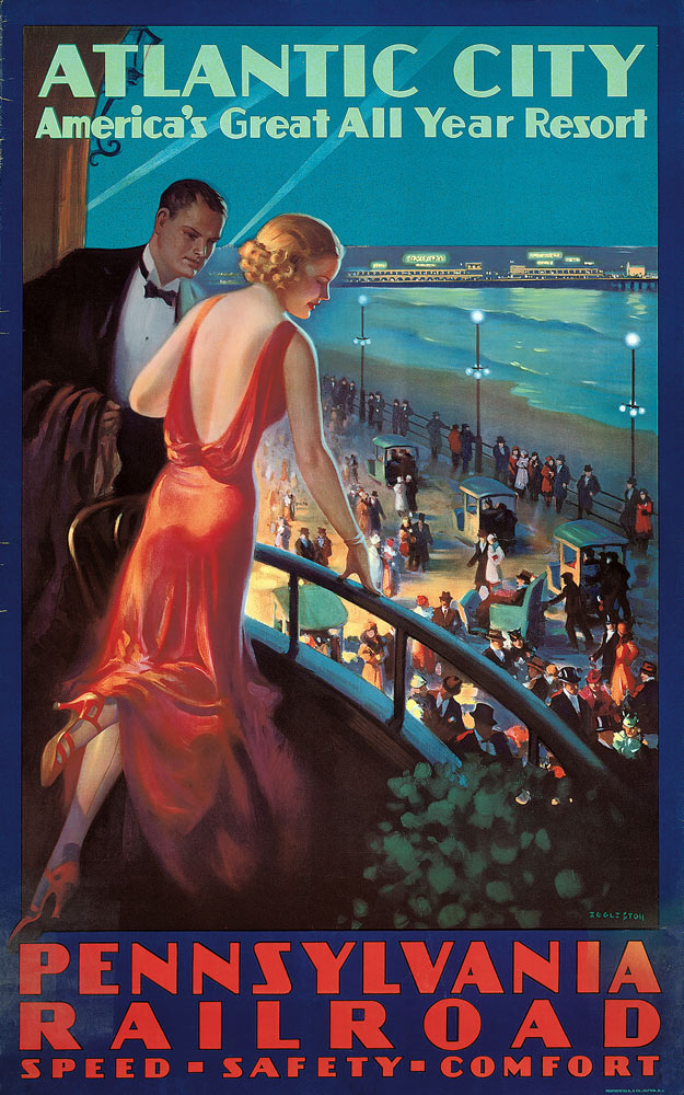 Poster advertising travel to Atlantic City by Pennsylvania Railroad à Mason Edward Eggleston