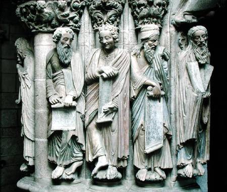 Detail of the Portico de la Gloria with the Old Testament prophets à Maître Mateo