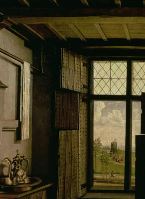 Detail of the Window, from the St. Barbara wing of the Werl Altarpiece, 1438 (panel) (detail of 3692 à Maître de Flemalle