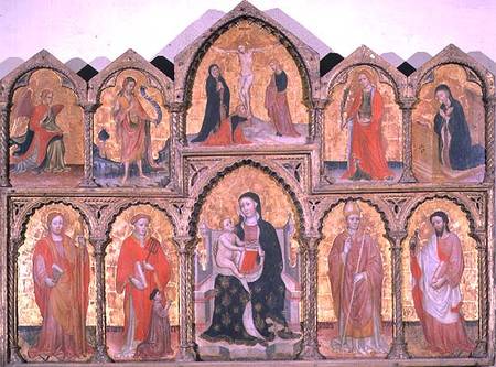 Polyptych showing Madonna and Child, Crucifixion and Saints à Maître de Roncajette