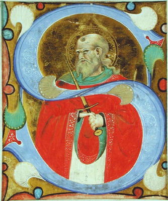 Historiated initial 'S' depicting St. Julian (vellum) à Maître de San Michele de Murano
