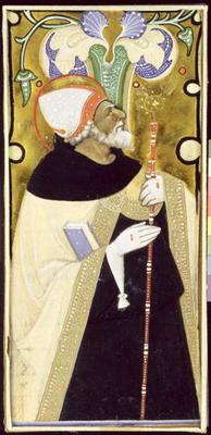 Historiated initial 'I' depicting St. Augustine (vellum)
