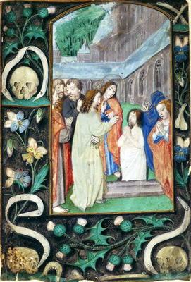 The Raising of Lazarus, from a book of Hours (vellum)