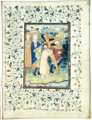The Carrying of the Cross, from a Book of Hours, Bruges (vellum) à Maître du feuillage brodé