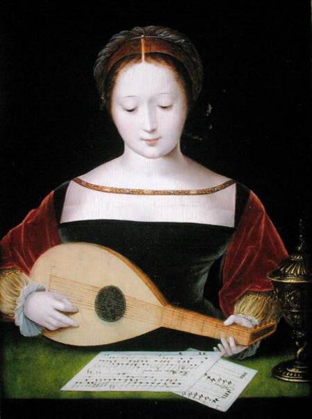 Mary Magdalene Playing a Lute à Maître des Female Half Lengths