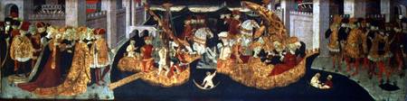 The Story of Alatiel Tavoli: arriving at the banquet and crossing the river (panel) à Maître du Coffre de Jarves