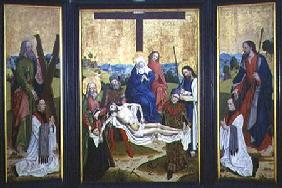 Altarpiece with a pieta and donors in centre panel; St. Andrew and St. John on the side panel