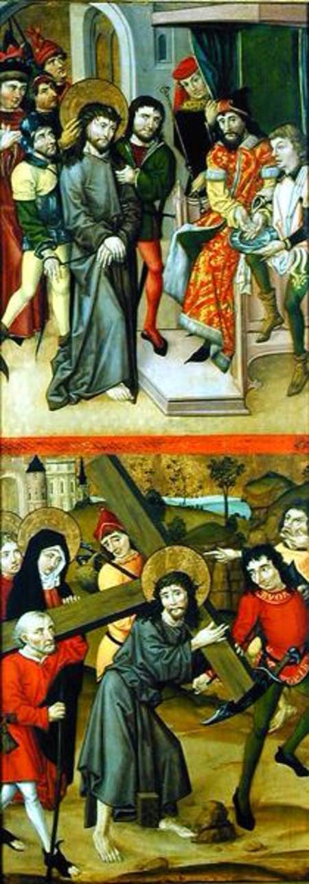 Christ Before Pilate and Christ Carrying the Cross, panel from and altarpiece depicting scenes of th à Maître des laveurs de pieds de Lunebourg