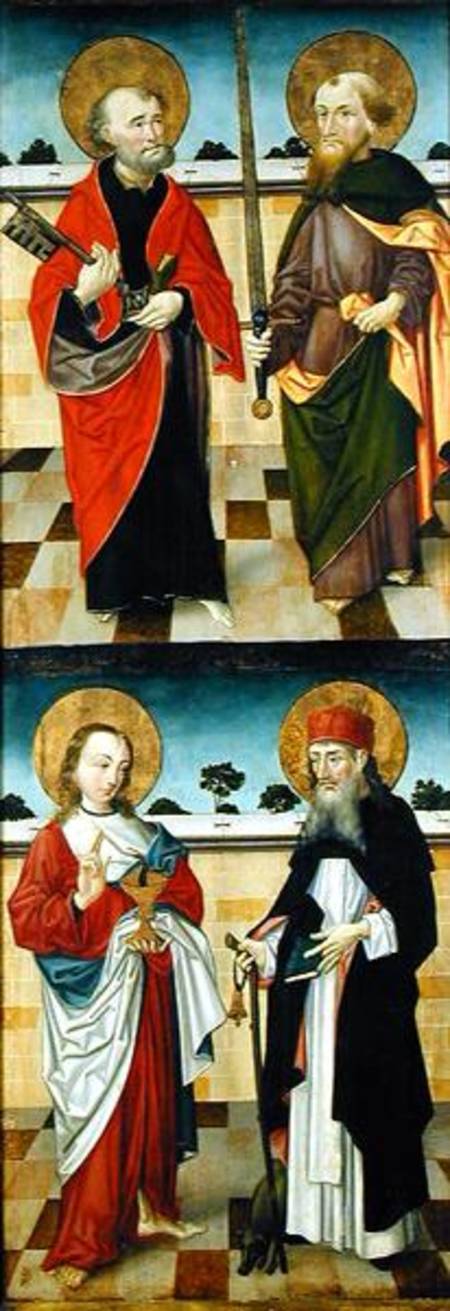 Top: St. Peter Holding a Key and St. Paul Holding a Sword; Bottom: St. John the Evangelist Holding a à Maître des laveurs de pieds de Lunebourg