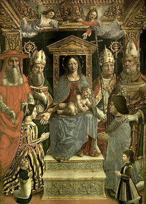 The Sforza Altarpiece, Madonna and Child enthroned with the Doctors of the Church and the family of à Maître de la Pala Sforzesca