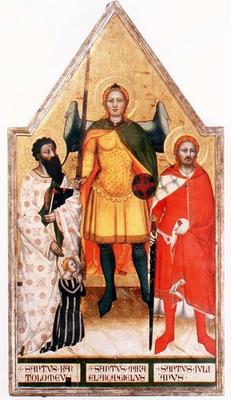St. Michael the Archangel with St. Bartholomew and St. Julian (tempera on panel) à Maître de la Chapelle Rinuccini