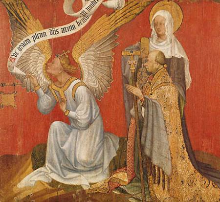 Panel from a diptych depicting the Angel of the Annunciation, the Donor and a Female Saint, possibly à Maître des Heures du Rohan