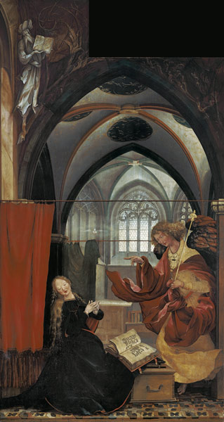 autel d'Isenheimer position centrale, à l'intérieur : Concert d'anges et Naissance du Christ à Mathias (Mathis Gothart) Grünewald