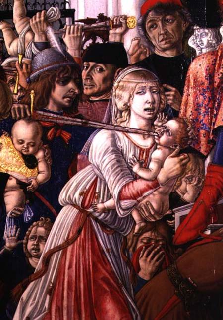 The Massacre of the Innocents, detail of a soldier piercing a baby with his sword à Matteo  di Giovanni di Bartolo