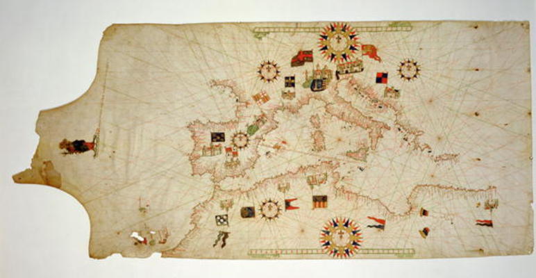 Miniature Nautical Map of the Central Mediterranean, 1560 (parchment) à Matteo Prunes