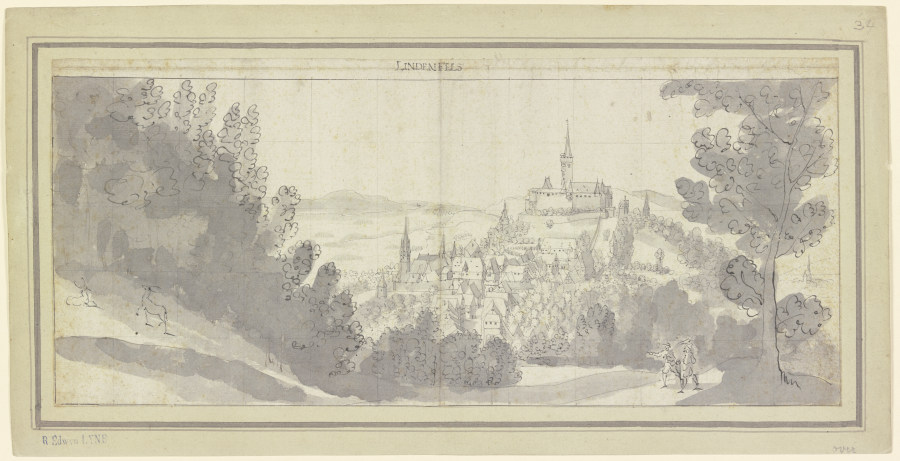 Blick auf Stadt und Burg Lindenfels im Odenwald à Matthäus Merian l'Ancien