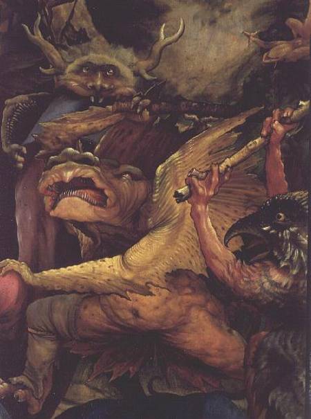 Demons Armed with Sticks, detail from the reverse of the Isenheim Altarpiece à Matthias Grunewald