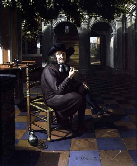 Gentleman smoking in a shaded courtyard à Matthys Naiveu