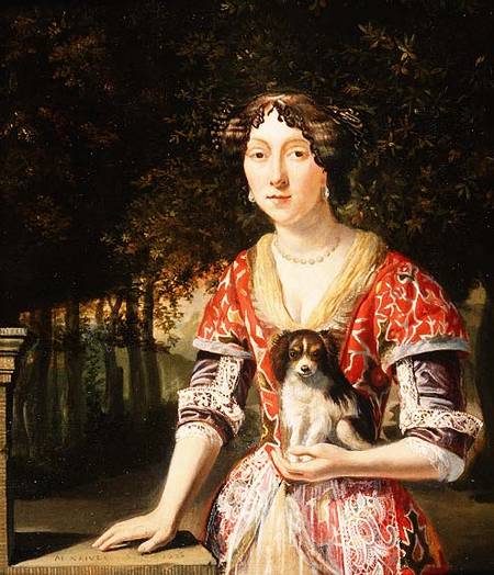 Portrait of a Lady Wearing a Red and White Dress à Matthys Naiveu