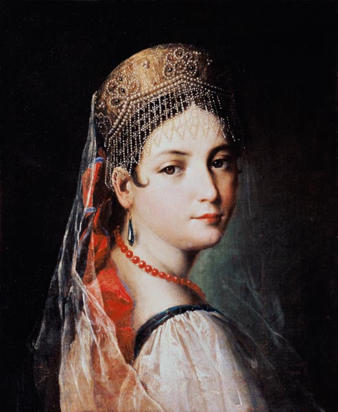 Bildnis einer jungen Frau mit Sarafan und Kokoshnik (Kopfschmuck) à Mauro Gandolfi