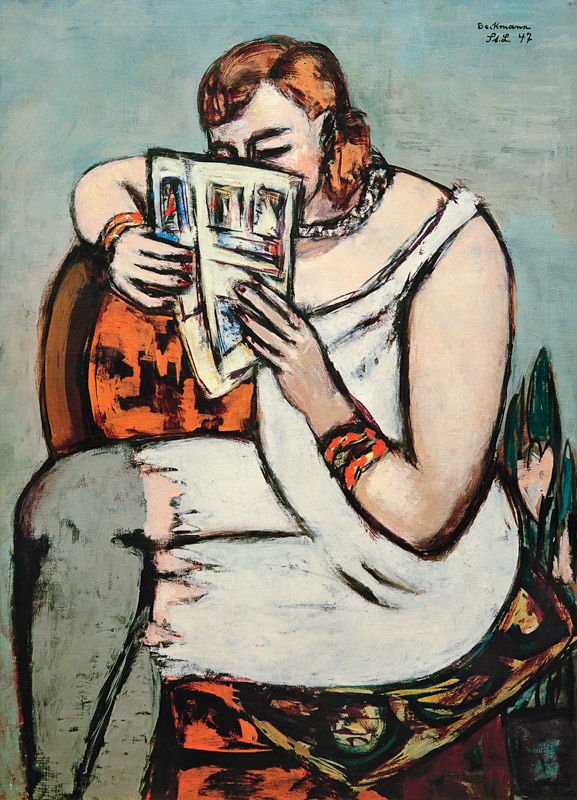 Frau in weißem Hemd (lesend) à Max Beckmann