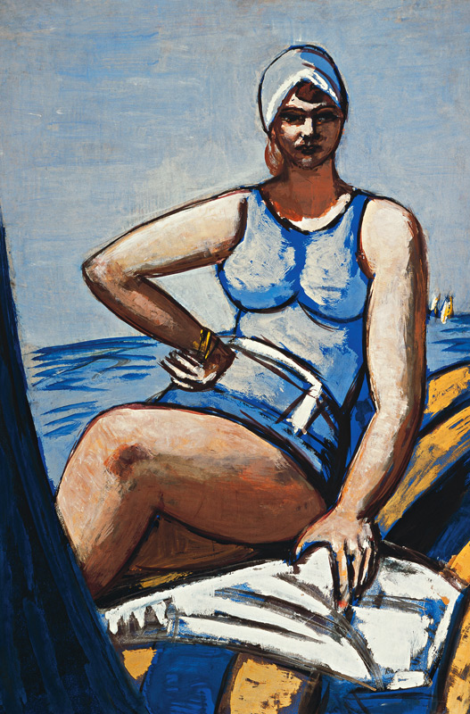 Quappi in blue in a boat (Quappi in Blau im Boot). 1926/1950 à Max Beckmann