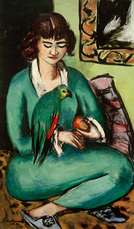 Quappi with parrot à Max Beckmann
