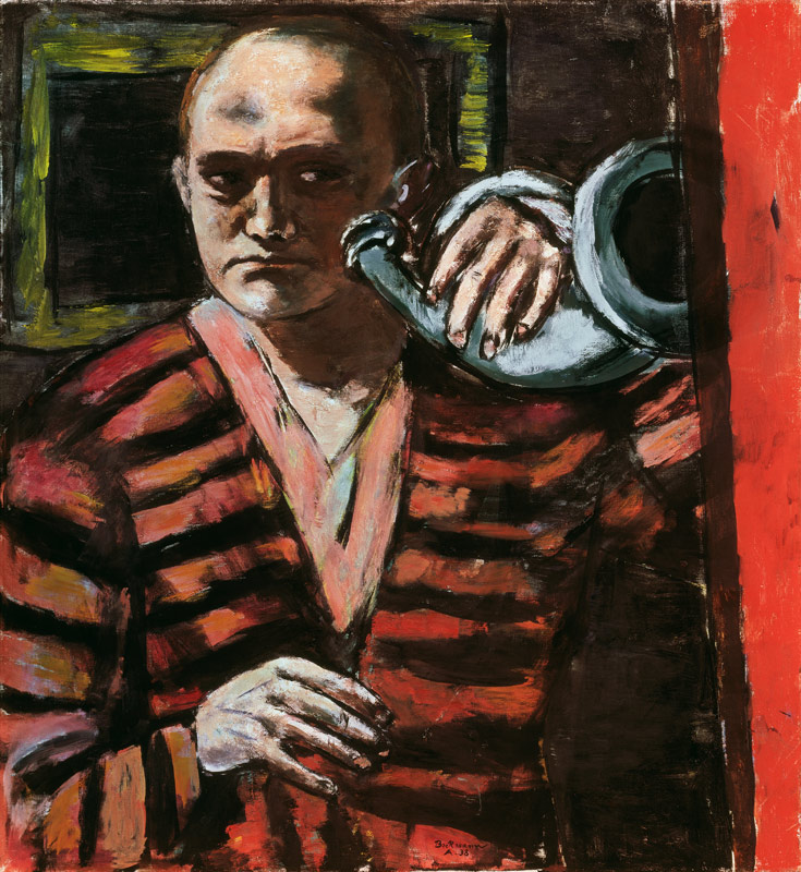 Self-portrait with horn à Max Beckmann