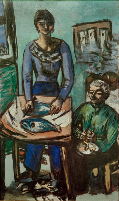 Die Küche (Quappi mit Fischen) à Max Beckmann