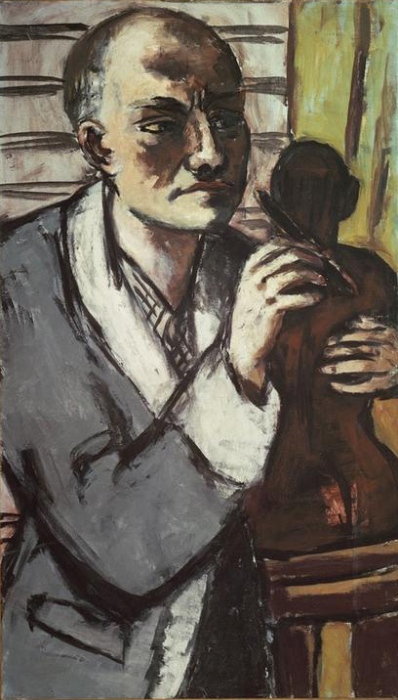 Self-portrait with grey dressing gown à Max Beckmann