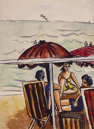 Beach scene with parasol. 1936. à Max Beckmann