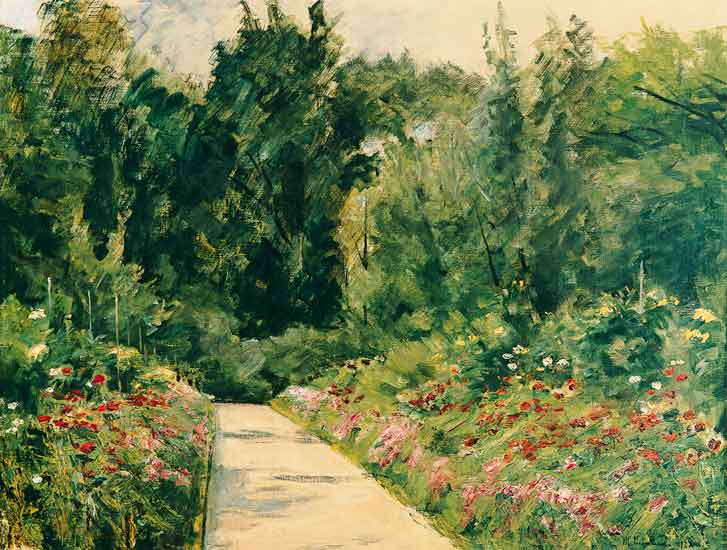 Pièces rapportées de jardin avec le chemin et des fleurs à Max Liebermann
